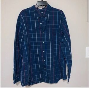 Chaps Navy Button-Down Shirt with White and Pink Grid XXL